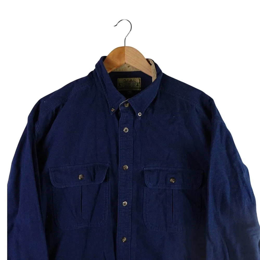 Cabelas Mens XL Navy Blue Deerskin Soft Chamois Long Sleeve Button Down Shirt